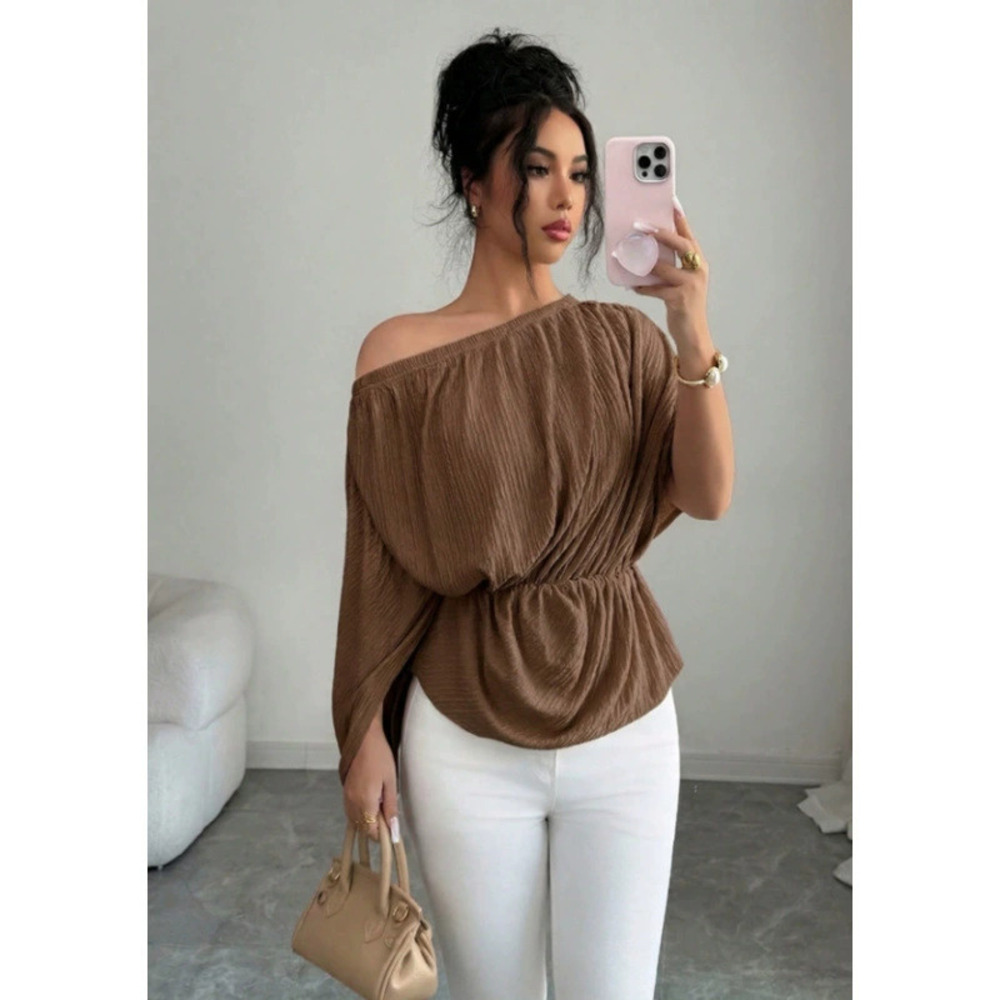 Zara Off Shoulder Design Solid Color Casual Top - Picture 6 of 6